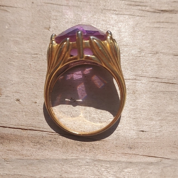 Fancy Cut Amethyst Gold Tone Over Sterling Silver 925 Size 9 - Picture 3 of 4